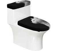 Juego de fundas para asiento de inodoro con diseño de gato blanco mirando a la distancia (2 piezas) - con tapa de tanque - se adapta a inodoros en forma de U o extendidos - Perfecto para inauguración