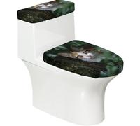 Juego de fundas para asiento de inodoro con diseño de gato detrás del árbol (2 piezas), con tapa de tanque, se adapta a inodoros en forma de U o extendidos, perfecto para inauguración de la casa