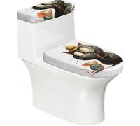 Juego de fundas para asiento de inodoro con diseño de gato y ratón (2 piezas) con tapa de tanque, se adapta a inodoros en forma de U o extendidos, perfecto para inauguración de la casa, cumpleaños y