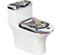 Juego de fundas para asiento de inodoro con estampado de gato serio (2 piezas) - con tapa de tanque - se adapta a inodoros en forma de U o extendidos - Perfecto para inauguración de la casa