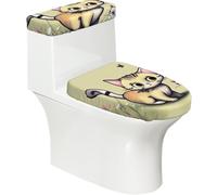 Juego de fundas para asiento de inodoro con estampado de gato y mariposa (2 piezas), con tapa de tanque, se adapta a inodoros en forma de U o extendidos, perfecto para inauguración de la casa