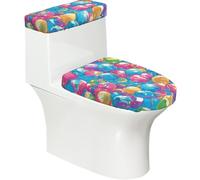 Juego de fundas para asiento de inodoro con pantalla completa de globos impresos (2 piezas), con tapa de tanque, se adapta a inodoros en forma de U o extendidos, perfecto para inauguración de la casa
