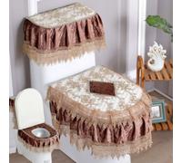 Juego de fundas para asiento de inodoro, fundas de microfibra suave para tapa de baño, cómodos cojines de asiento más cálidos, tapete de encaje bordado para todas las estaciones, 3 piezas