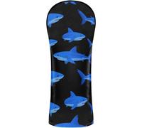 Juego de fundas para cabeza de golf de piel sintética con etiqueta de número para conductor, Fairway, madera híbrida, azul brillante, perro de mar, fondo negro, patrón sin costuras, criatura marina