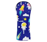 Juego de fundas para cabeza de palo de golf de cuero de primera calidad con etiquetas intercambiables para maderas y conductores, híbrido, lindo astronauta cohete planeta patrón espacial