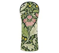 Juego de fundas para cabeza de palo de golf William Morris con diseño de clavel rosa, hojas verdes, de cuero de primera calidad, impermeable, con etiquetas de números para conductor, maderas e