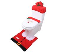 Juego de Fundas para Inodoro de Papá Noel, Colores Brillantes, Fáciles de Limpiar, a Prueba de Polvo, Almohadilla Decorativa Duradera de Papá Noel para Decoración Navideña del