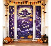 Juego de fundas para puerta de bienvenida con diseño de murciélago, calabazas festivas, caramelos, Halloween, violeta, día festivo, porche, pancarta decorativa para entrada delantera, entrada