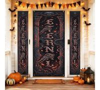 Juego de fundas para puerta de bienvenida eterna, murciélago gótico espeluznante, Halloween, negro, día festivo, porche, telón de fondo para decoración de casa, puerta delantera, entrada, patio, 3