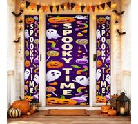 Juego de fundas para puerta de bienvenida fantasma, calabazas festivas y juguetonas, caramelos, Halloween, violeta, día festivo, porche, fiesta, decoración para entrada, entrada, exterior, 3 piezas
