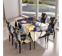 Juego de fundas para sillas con estampado 3D, mantel moderno y fundas para sillas de alta elasticidad, impermeable, a prueba de polvo, antideslizante, para el hogar, comedor, cocina (#5, 1 mantel + 6