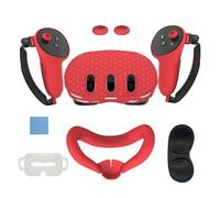 Juego de Fundas Protectoras para Meta Quest 3, Funda Frontal para Auriculares, Funda Facial, máscara Ocular, Funda de Agarre para el Mando, Protector de Lente, Fundas para el Pulgar. (Rojo)