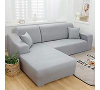 Juego De Fundas Sofá En Forma L, Color Liso, Elásticas Y Antideslizantes, For Sofás Seccionales(Grey-1,3 Seater+4 Seater)