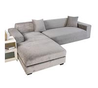 Juego De Fundas Sofá En Forma L Terciopelo, 2 Piezas, Protector Muebles Elástico con Base Elástica(Light Gray,4+4 Seater)
