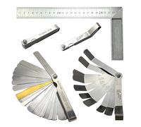 Juego de Galgas De Espesores de Acero Inoxidable - 32 Láminas Rectas + 16 Láminas Dobladadas + Escuadra de Carpintero 250mm - Métrico/Imperial para Medición de Holguras en Guitarras, Bujías y Pistones