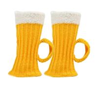 Juego de ganchillo de punto grueso de 20 x 12 cm, envolturas decorativas en forma de cerveza, punto culminante único ropa con asas divertidas | Accesorio de graduación en bi