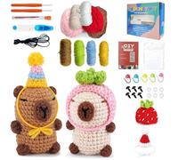Juego de ganchillo para principiantes, animales de crochet, 2 piezas, juego de ganchillo Capybara, kit de inicio con curso de vídeo en inglés, paso a paso, agujas de gancho de hilo, crochet, ganchillo