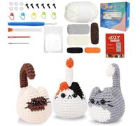 Juego de ganchillo para principiantes, animales de crochet, 3 piezas, juego de ganchillo para gatos, kit de inicio con curso de vídeo en inglés, paso a paso, agujas de gancho de hilo, crochet