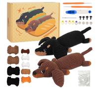 Juego de ganchillo para principiantes, juego de agujas de ganchillo para principiantes, kit de animales de ganchillo, kit completo de perro salchicha, ganchillo con instrucciones, juego de crochet