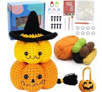 Juego de ganchillo para principiantes, juego de crochet, juego completo de punto de calabaza de Halloween para principiantes, juego de ganchillo con agujas de ganchillo, hilo, curso de vídeo e