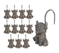 Juego de ganchos de ducha de acero inoxidable - 6,5 x 3,4 cm, 12 ganchos de cortina rústicos, decoración de baño de granja con diseño de resina vintage, anillos colgantes resistentes a la corrosión