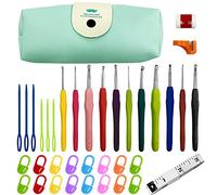 Juego de ganchos de ganchillo de 37 piezas, ganchos de ganchillo de mango suave de colores de tamaño completo, kit de ganchillo portátil con bolsa de almacenamiento, (2.0 mm-8.0 mm)