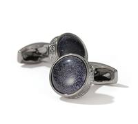 Juego de gemelos dorados para boda, chapados en plata, piedra arenisca azul, joyería para hombres, marido, papá, día de San Valentín, negocios, día del padre, CM, Plata, No es una piedra preciosa