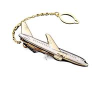 Juego de gemelos y clip de corbata en forma de avión para hombre, accesorios chapados en oro, juego de regalo de boda, talla única, Madera de agar, No es una piedra preciosa