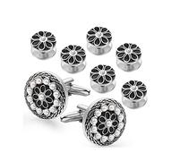 Juego de gemelos y tachuelas de flores para hombre Esmalte negro redondo y gemelos de perlas Conjunto de tachuelas de camisa de esmoquin con (Color : A, Tamaño : Mismo tamaño) (A Mismo tamaño) (A Mismo tamaño)