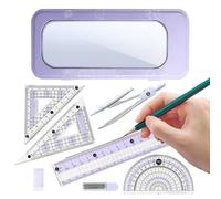 Juego de Geometría Estudiantil - Set 8 Piezas con Compás, Regla, Escuadra y Transportador en Caja | Útiles Escolares para Dibujo y Matemáticas, Ideal para Secundaria