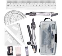 Juego de Geometría para Estudiantes,Kit de Geometría,Compas Transportadora de Matemáticas con Regla,Caja de Kit de Transportador para Dibujo,Medición,Modelo Matemático,Herramienta de Aprendizaje,10PC