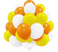 Juego de globos amarillos, naranjas y blancos, 30 paquetes de globos de látex amarillo y naranja de 12 pulgadas con cinta de globos blancos para parrillas, baby shower, decoración de aniversario