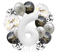 Juego de globos blancos con el número 6, globos de látex de aluminio de estrella negra y gris, 45,72 cm, decoración de fiesta de 6 años, suministros de fiesta para niños y niñas