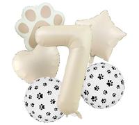 Juego de globos con forma de pata de perro de 7º cumpleaños, huellas de 48 pulgadas, corazón, estrella, globo de aluminio en forma de pata de 40 pulgadas, globos de helio color crema número 7 para
