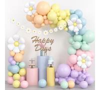 Juego de Globos CumpleañOs de Margaritas, Kit de Guirnalda Globos en Colores Pastel con Pancarta Flores, Globos Coloridos de Arcoíris Para Bodas Baby Shower Cumpleaños Aniversario Carnaval Niñas
