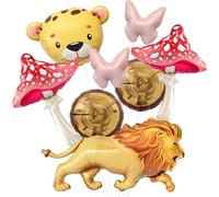 Juego de globos de aluminio de safari de la selva, globos en forma de león, leopardo, hongo, mariposa, temática de animales salvajes, suministros de decoración de fiesta de cumpleaños para niños, baby