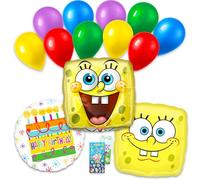 Juego de globos de cumpleaños de Bob Esponja, paquete con 2 globos decorativos de aluminio más calcomanías, más | Decoraciones de globos de Bob Esponja para fiestas