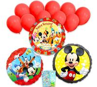 Juego de globos de cumpleaños de Mickey y sus amigos, paquete con 3 globos decorativos de aluminio de Disney más calcomanías, más decoraciones de globos de Mickey Mouse y amigos para fiestas