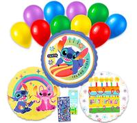 Juego de globos de cumpleaños Stitch - Paquete con 2 globos decorativos de aluminio Disney más calcomanías, más decoraciones de globos de punto y ángel para fiestas
