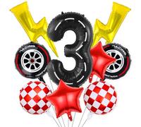 Juego de globos de feliz cumpleaños para niños de 3 años, decoraciones de fiesta de 3 años, temática de carreras, globos de aluminio de 40 pulgadas, suministros de decoración de fiesta de cumpleaños