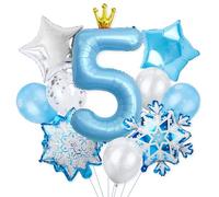 Juego de globos de feliz cumpleaños para niños de 5 años, decoración de fiesta de 5 años, tema de copo de nieve, globo de aluminio y látex de 40 pulgadas, suministros de decoración de fiesta de