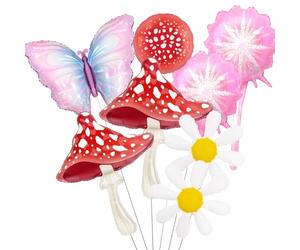 Juego de globos de fiesta de bosque de cuento de hadas, globos de hadas de mariposa y hongos para primer cumpleaños, fiesta del país de las maravillas, baby shower y decoración de fiesta en el jardín