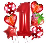 Juego de globos de fresa de 7 piezas, 1 cinta y 1 pajita, globo decorativo de fresa roja, accesorios de decoración para fiestas de fresa