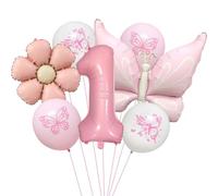 Juego de globos de mariposa rosa número 1 de 32 pulgadas, decoraciones de primer cumpleaños para niñas, suministros de decoración de fiesta de mariposa de 1 año. (rosa 1)