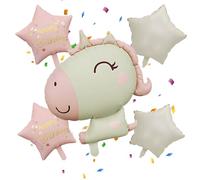 Juego de globos de unicornio con cabeza de unicornio y estrellas, globos en color rosa y blanco crema para cumpleaños, globos de estrella para fiestas, decoración de cumpleaños infantiles, decoración