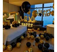 Juego de globos dorados y negros para fiestas, incluye banderines Happy Birthday, pegamento y cinta, decoración cumpleaños, aniversario, boda y Año Nuevo (número 20)
