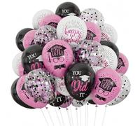 Juego de globos para decoración de fiesta de graduación, decoración de graduación 2026, globos de látex con confeti impresos, color rosa, negro, blanco, para niñas, universidad, escuela secundaria
