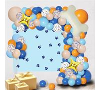 Juego de globos y guirnalda para fiesta de perros-Naranja azul y guirnalda de globos de patas de perro, globo de patas de perro, decoración de fiesta para boda/cumpleaños joven/bebé (Orange blue)