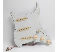 Juego de golpeador SSS cargado precableado para guitarra Fender Stratocaster Juego de golpeador precableado de color blanco clásico - Alnico 5 pastillas de bobina única, kit de actualización de arnés