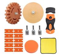 Juego de gomas de borrar con adaptador, disco de goma con adaptador, disco de borrar, eliminador de pegatinas de plástico con 10 hojas de plástico, para eliminar restos de pegamento en el vehículo